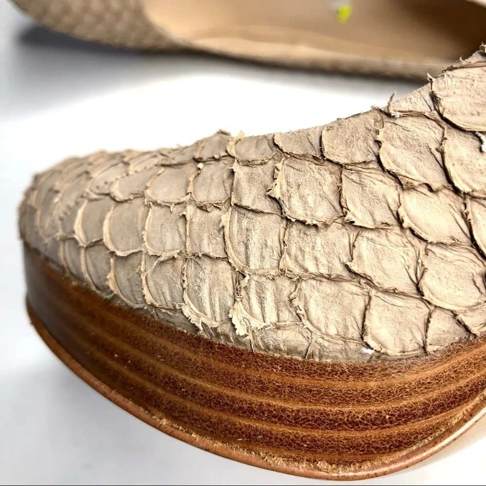 Calvin Klein Kendall fish skin textured scaly stilettos platform tan beige sand