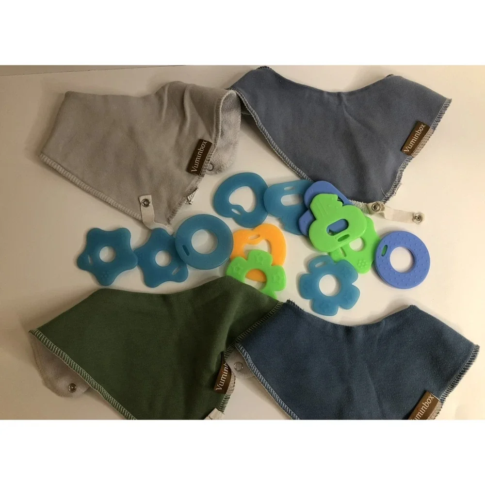 Baby Bandana‎ Drool Bibs 4 Pack & 12 Teething Toys — Soft, Absorbent & Safe