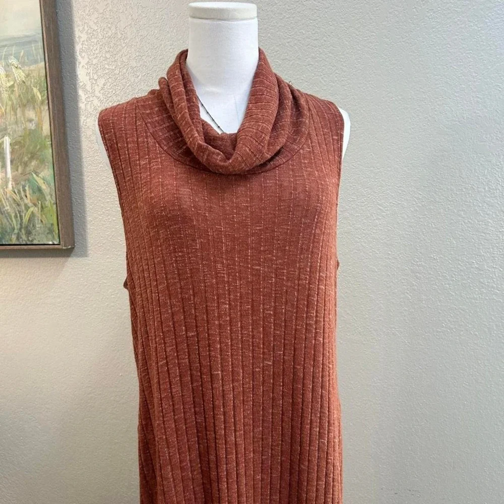 FREE PEOPLE | FP Beach Rust Ribbed Sleeveless Cowl Neck Midi Dress - Size M