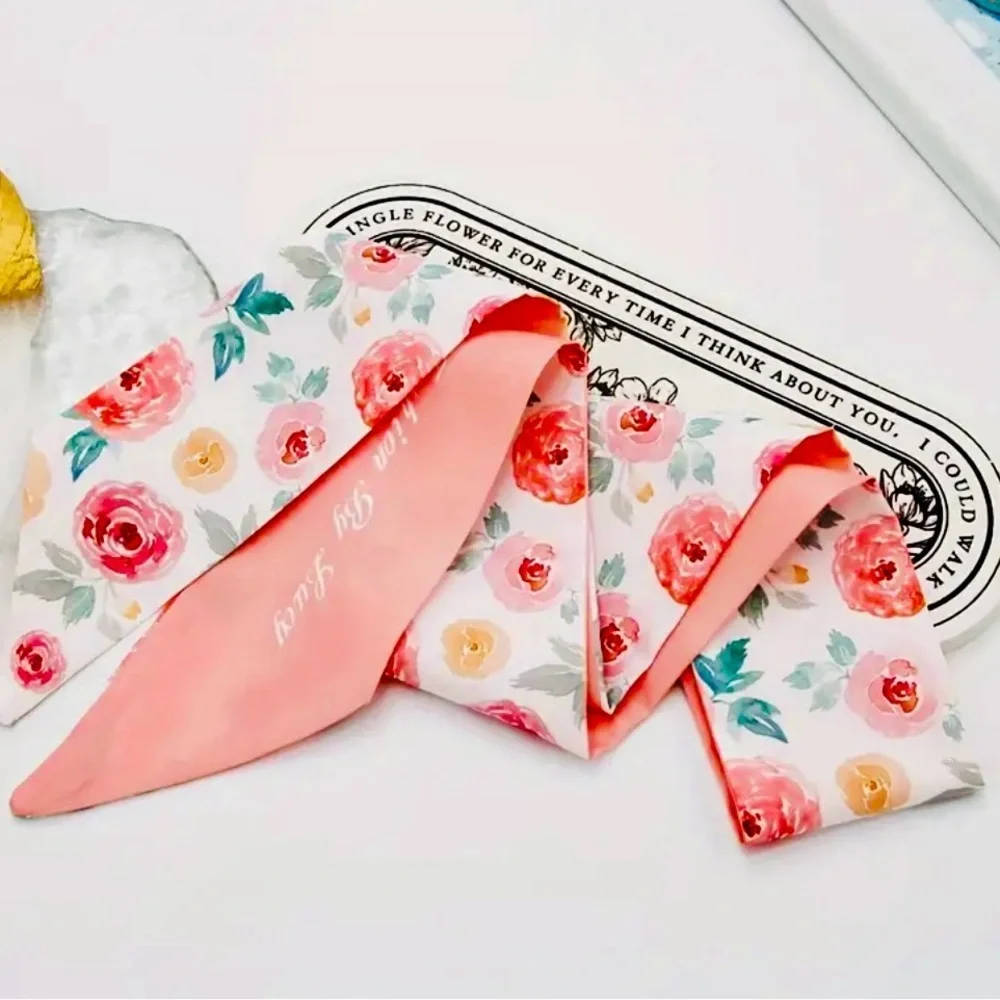 Floral Pink Rose Print Ribbon Hair Scarf – Feminine Accessory for Women
