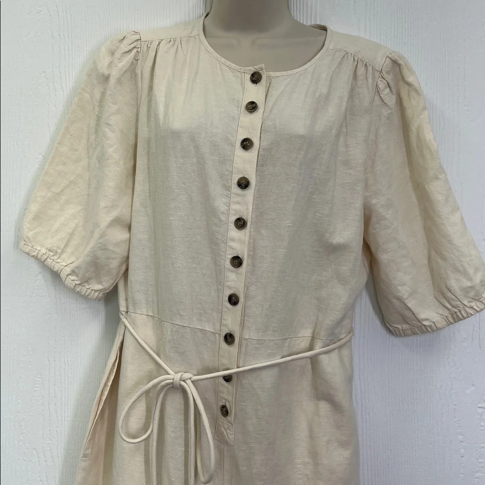 Madewell - Linen Blend Button Down Ivory Puff Short Sleeve Jumpsuit Size XL