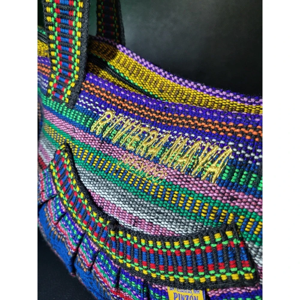 Riviera Maya Pinzon Hobo Shoulder Bag Bright Striped Woven Zipper Purse Beach