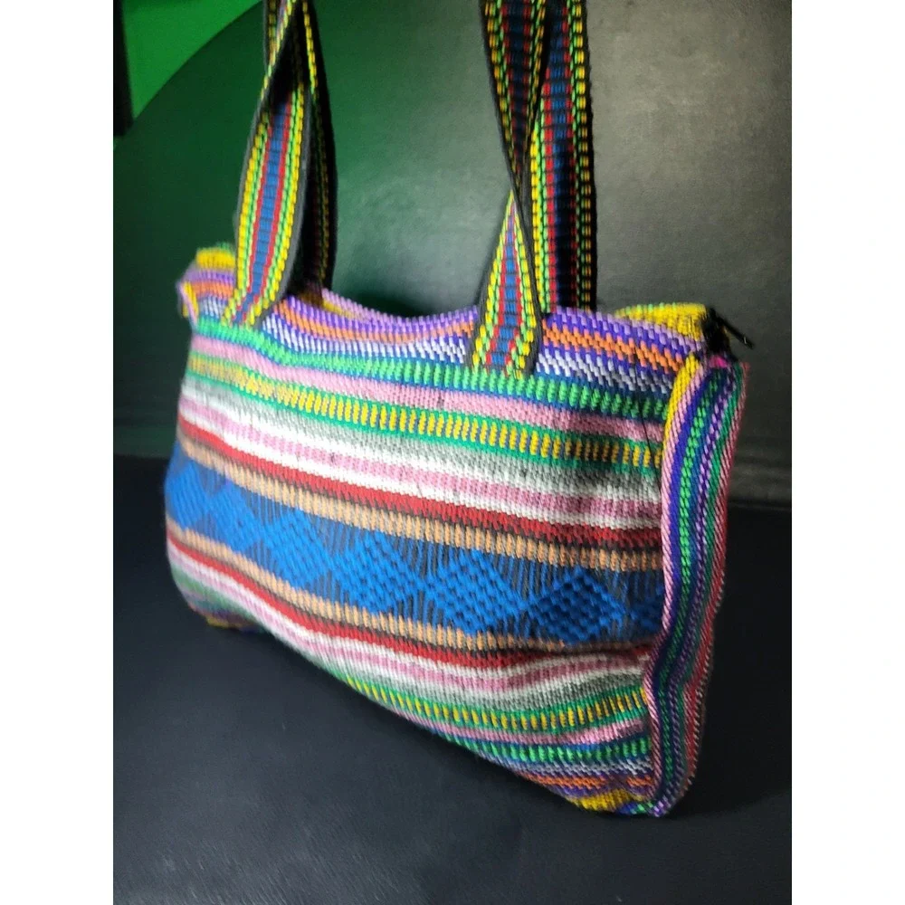 Riviera Maya Pinzon Hobo Shoulder Bag Bright Striped Woven Zipper Purse Beach