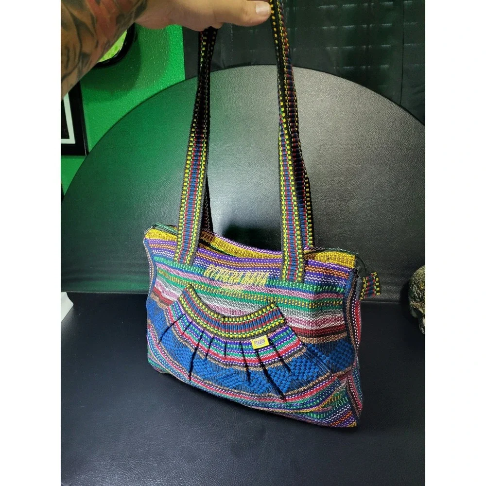 Riviera Maya Pinzon Hobo Shoulder Bag Bright Striped Woven Zipper Purse Beach