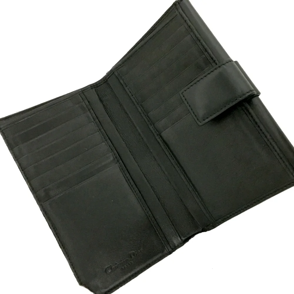 Christian Dior Vintage Trotter Monogram Long Wallet Black Canvas Leather w/ Box