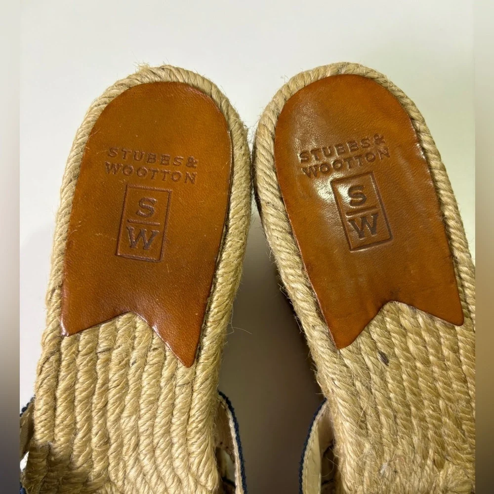Stubbs & Wootton Kelly Navy Blue Wedge Jute Estate Espadrille Sandals 36EU 6 US