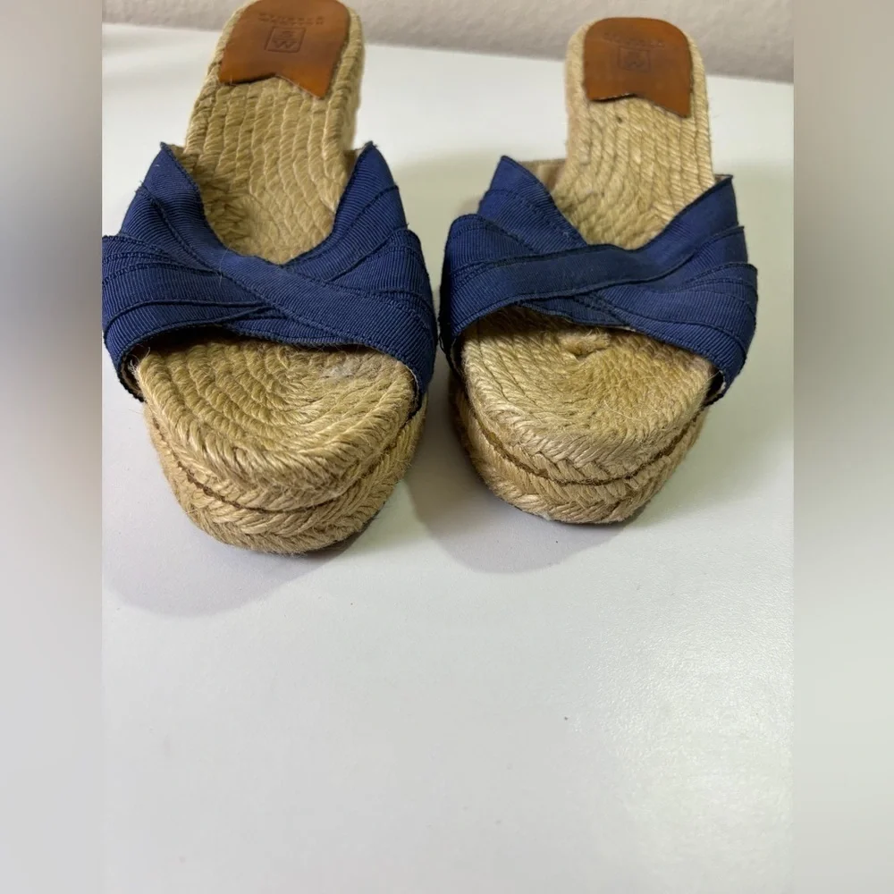 Stubbs & Wootton Kelly Navy Blue Wedge Jute Estate Espadrille Sandals 36EU 6 US