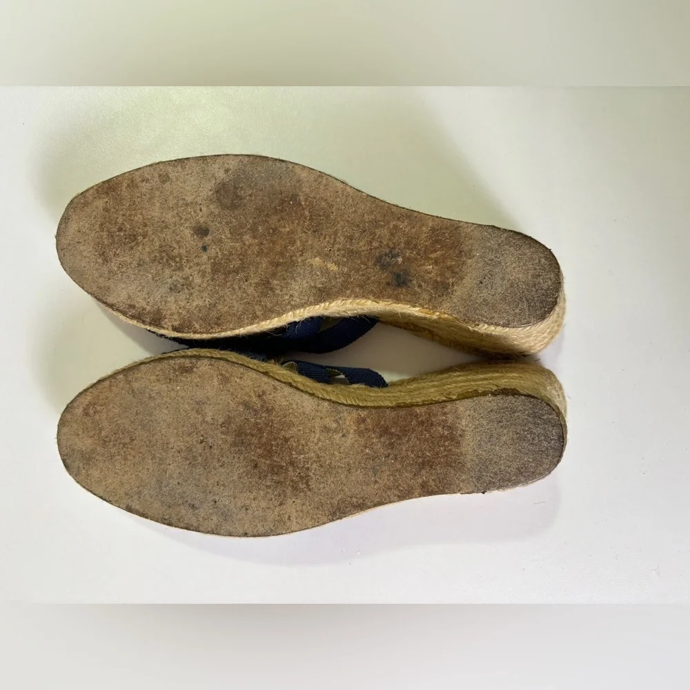 Stubbs & Wootton Kelly Navy Blue Wedge Jute Estate Espadrille Sandals 36EU 6 US