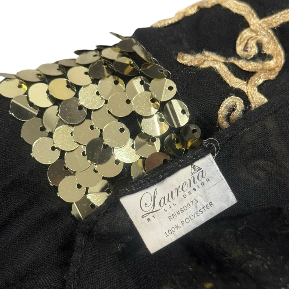 Black and Gold Floral Wrap with Tassels