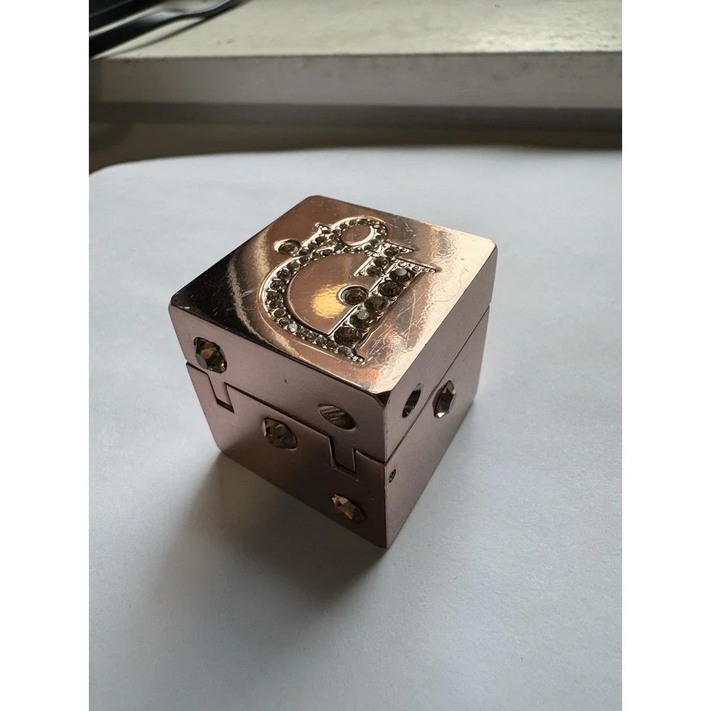 Vintage Rare Dior France Dice Box Case With Rhinestones Metal Mirror