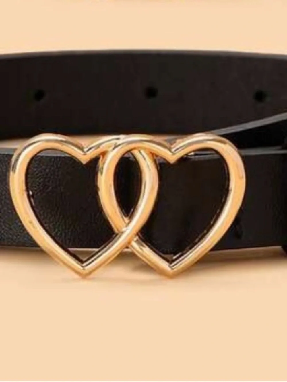 H&M Girls Black Belt with Double Gold Heart Buckle