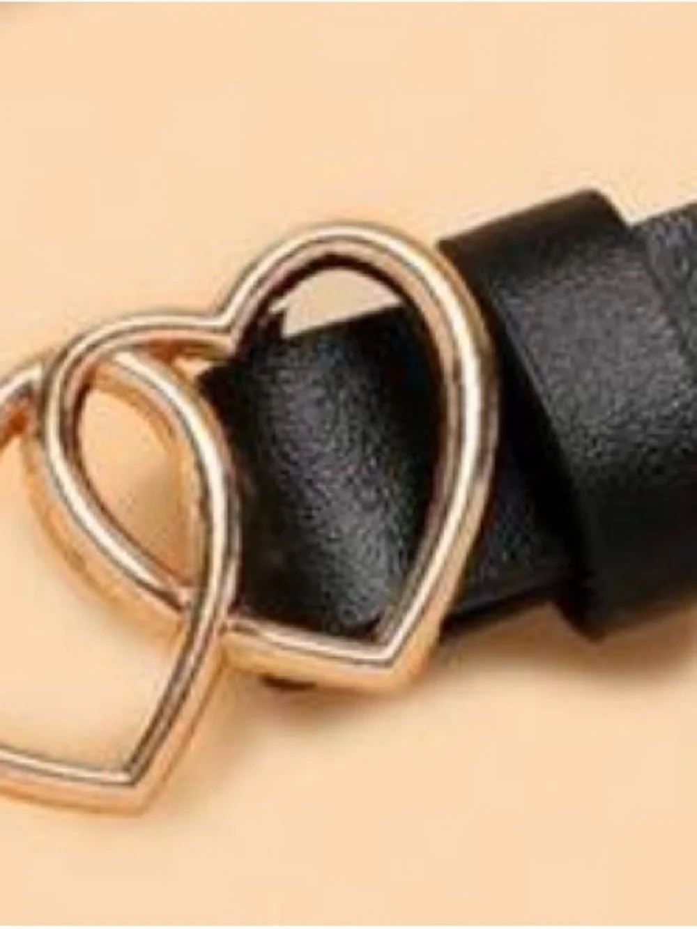 H&M Girls Black Belt with Double Gold Heart Buckle