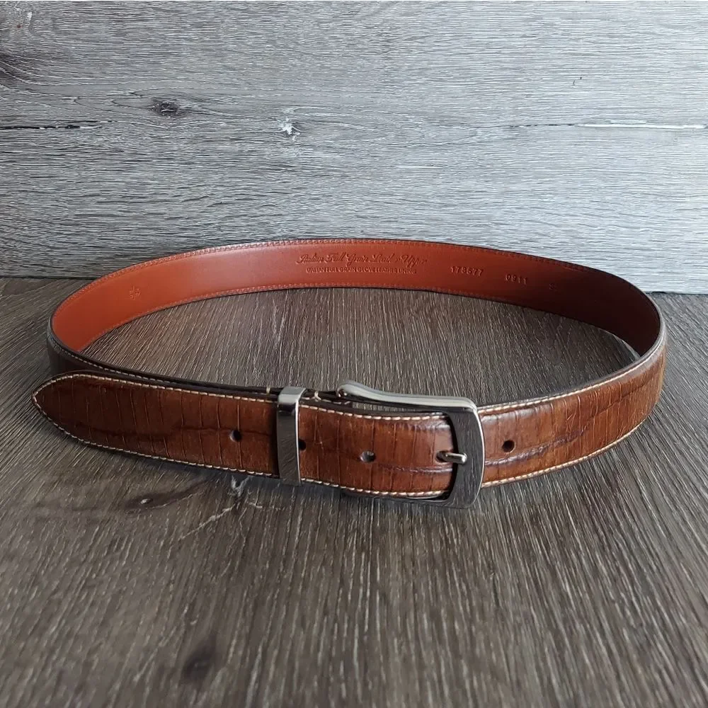 Daniel Cremieux Italian Full Grain Leather Croc Embossed Belt Size 34