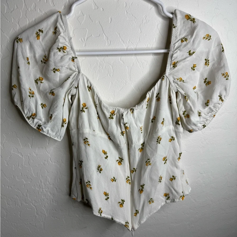 NWT Reformation Cream Puff Sleeve Cropped Floral Blouse