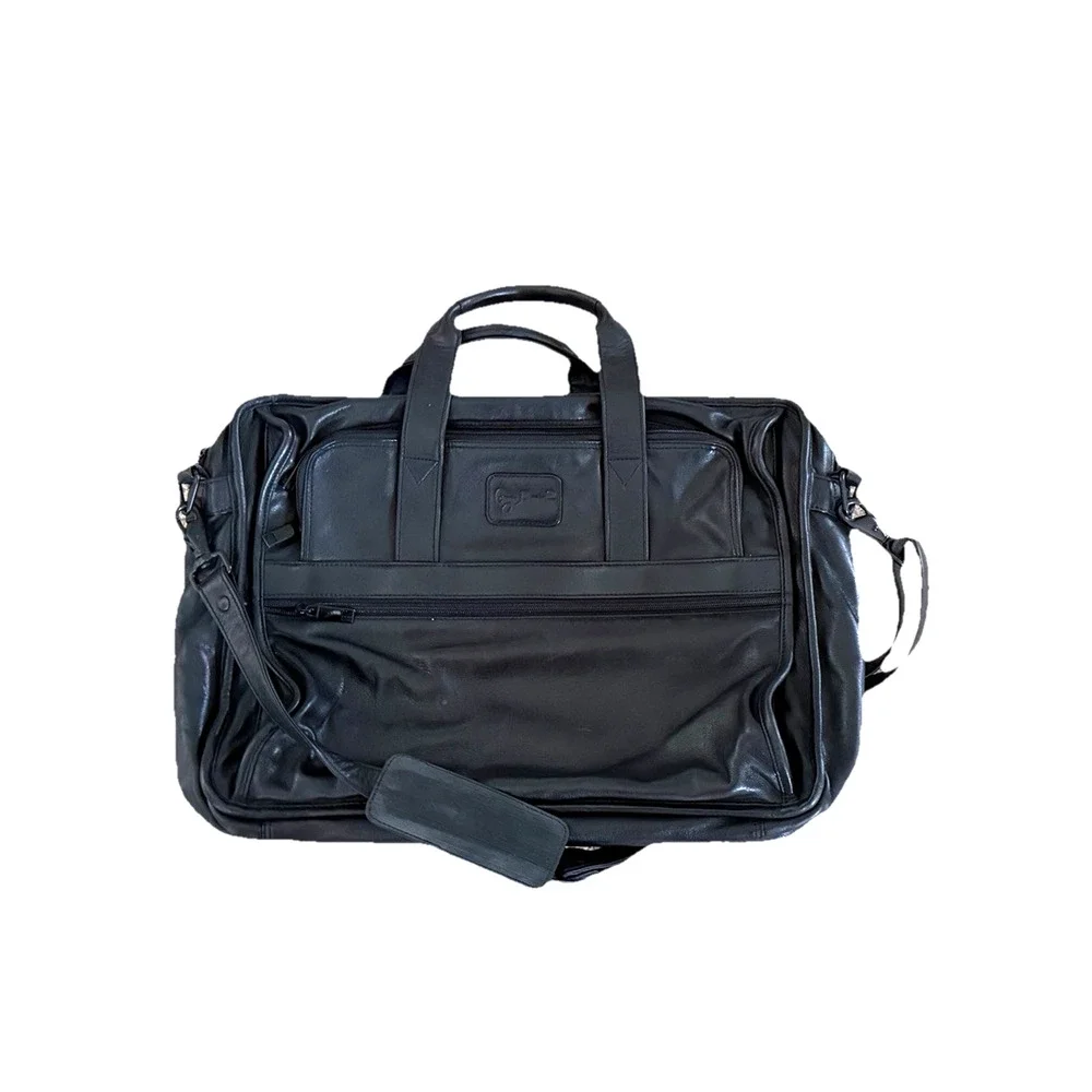 Giorgio Bernini Black Leather Briefcase Vintage 90s Travel Bag Carry On Career