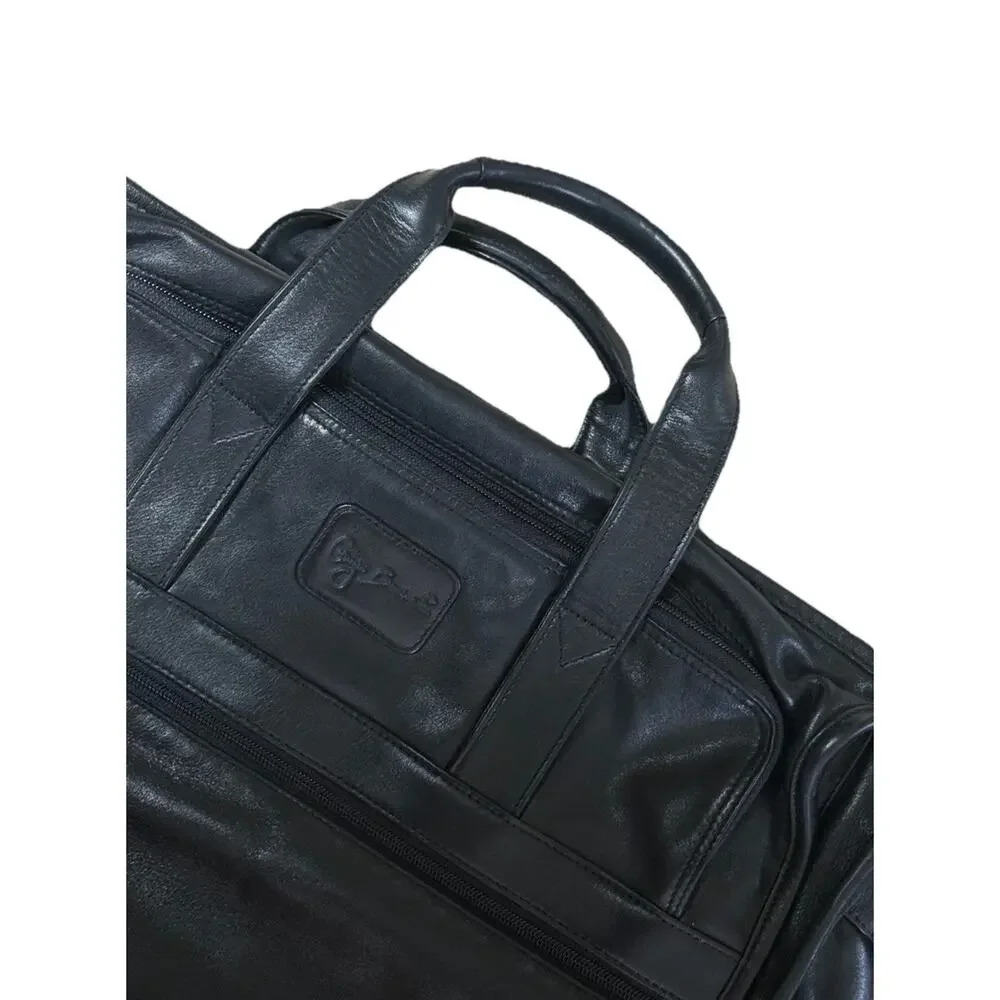 Giorgio Bernini Black Leather Briefcase Vintage 90s Travel Bag Carry On Career