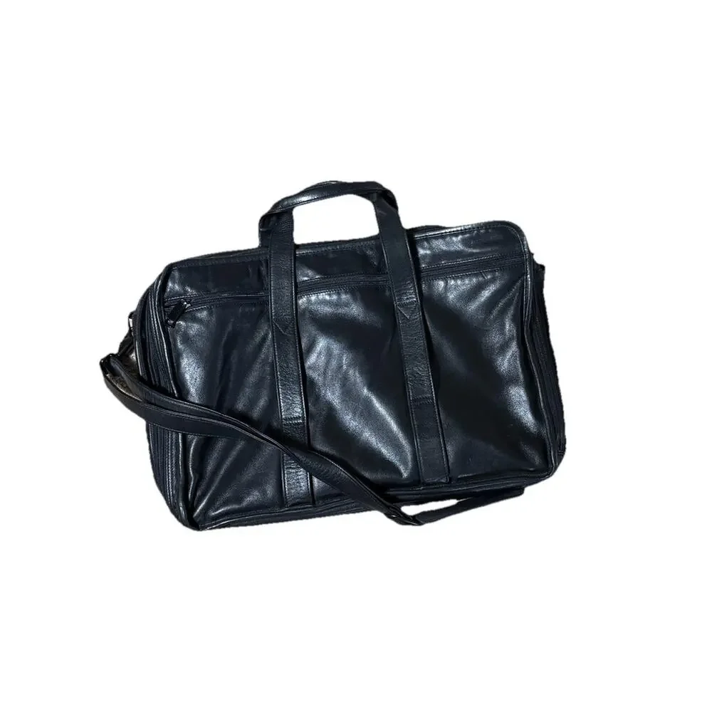 Giorgio Bernini Black Leather Briefcase Vintage 90s Travel Bag Carry On Career