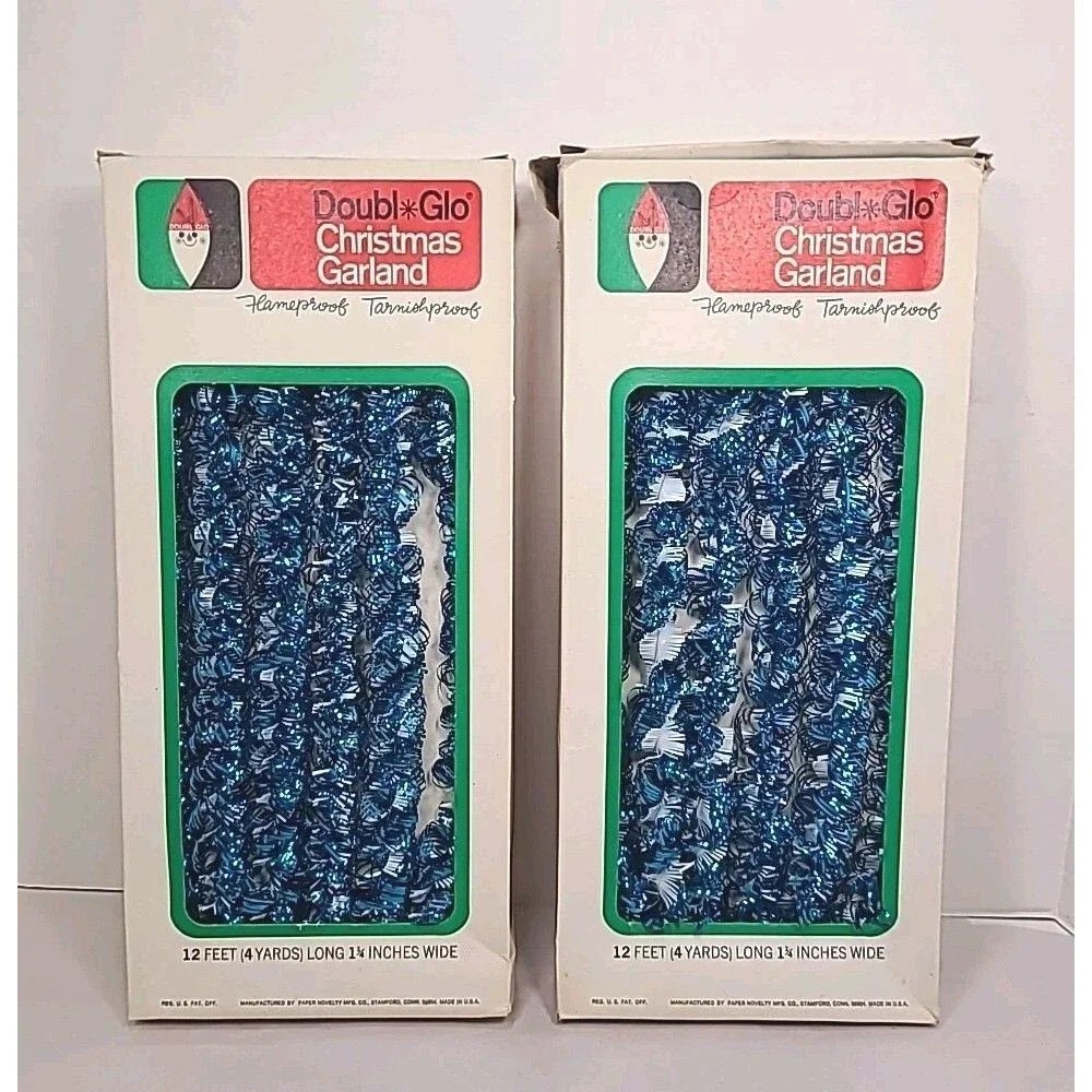 Vintage Doubl Glo Christmas Blue/White Garland 2-12'x 1.25