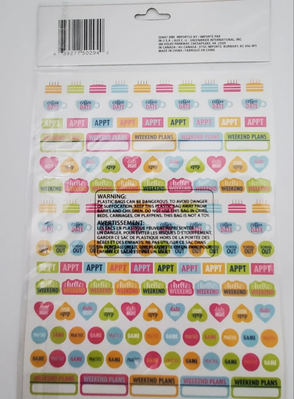 Colorful Planner Sticker Sheets - Bright Multicolor 9 Packs 300 Each Sticker