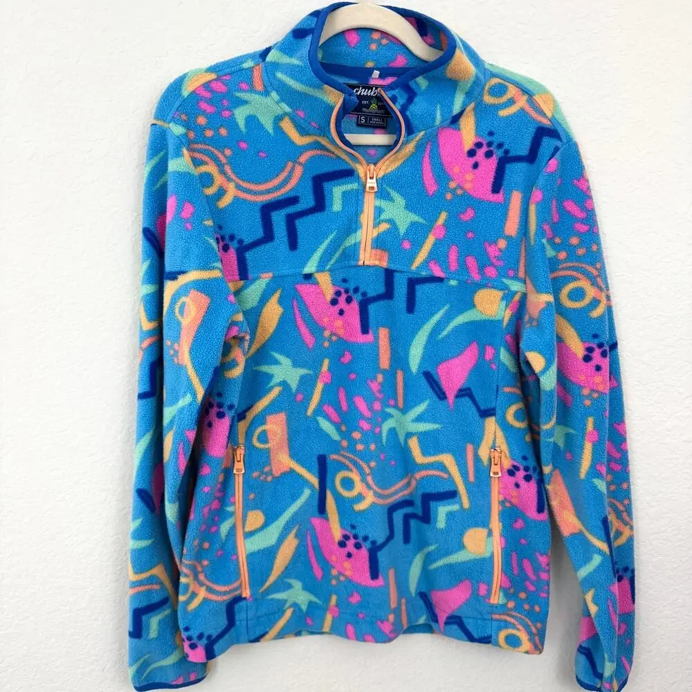 Chubbies Mens Apres Party Quarter 1/4 Zip Pullover Jacket Size S Fleece Blue
