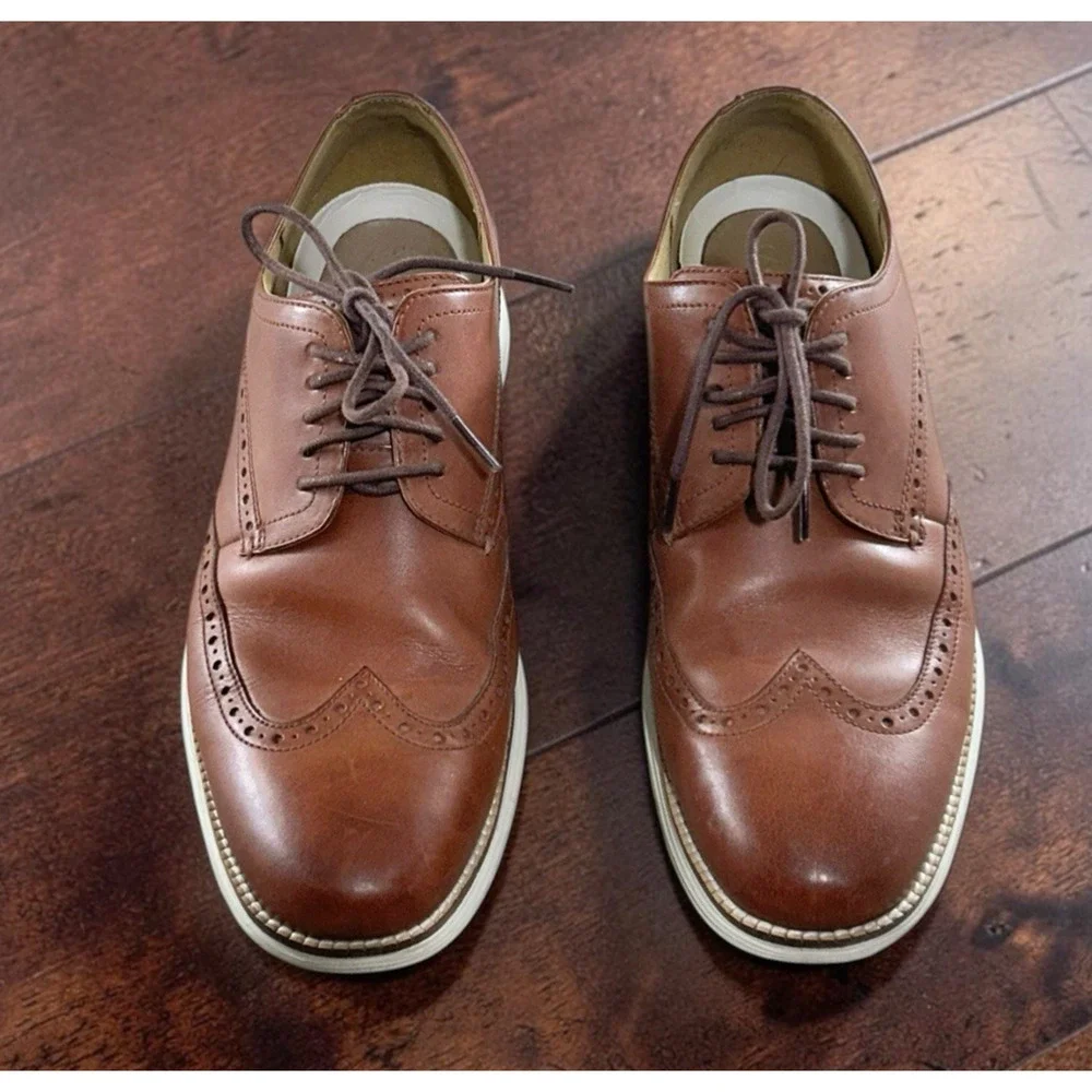 Men's Cole Haan Grand Wingtip Oxford Shoes Sz 11M Leather Woodbury/Ivory C26471