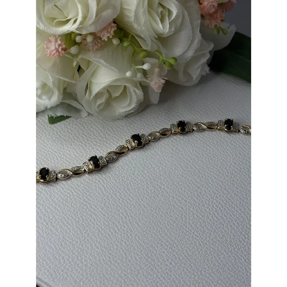 925 Sterling Silver Gold Plated Sapphire Bracelet Length 8.5 Inch