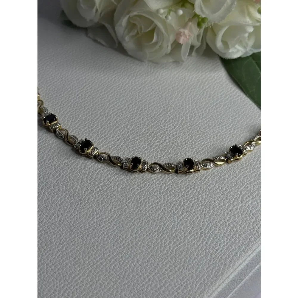 925 Sterling Silver Gold Plated Sapphire Bracelet Length 8.5 Inch