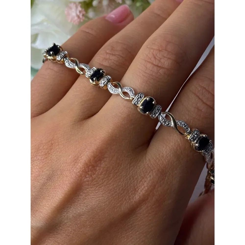 925 Sterling Silver Gold Plated Sapphire Bracelet Length 8.5 Inch