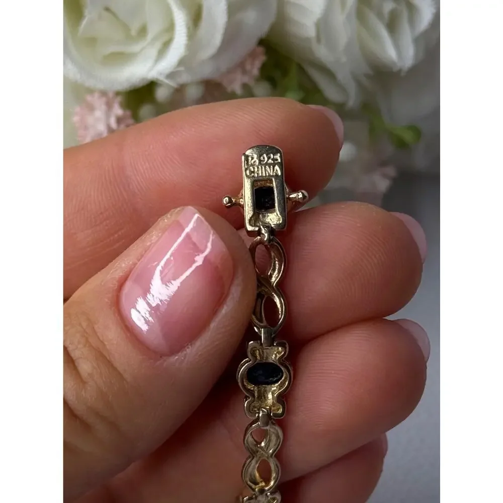 925 Sterling Silver Gold Plated Sapphire Bracelet Length 8.5 Inch