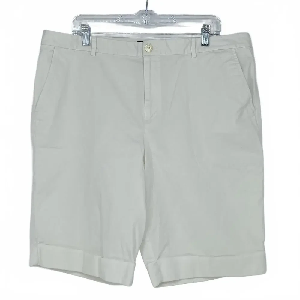 L-RL Ralph Lauren Active Women's White Roll Cuff Bermuda Shorts - Size 16