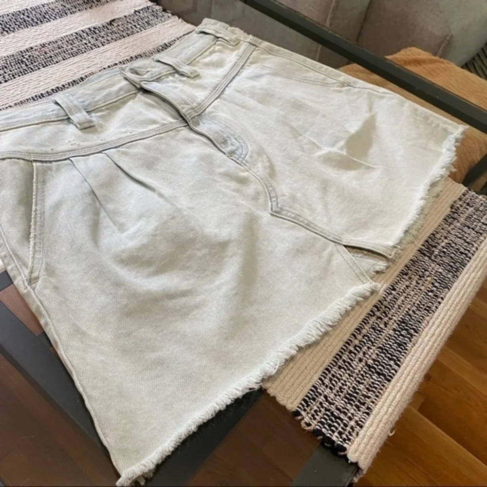 Free People Side Car Mini Skirt denim raw hem