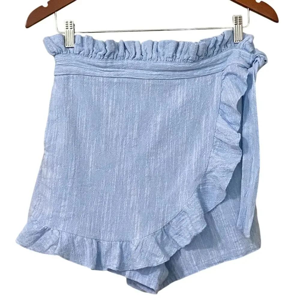 Misa Los Angeles Ania Skort Ruffle Shorts Medium Sky Blue 100% Cotton Preppy