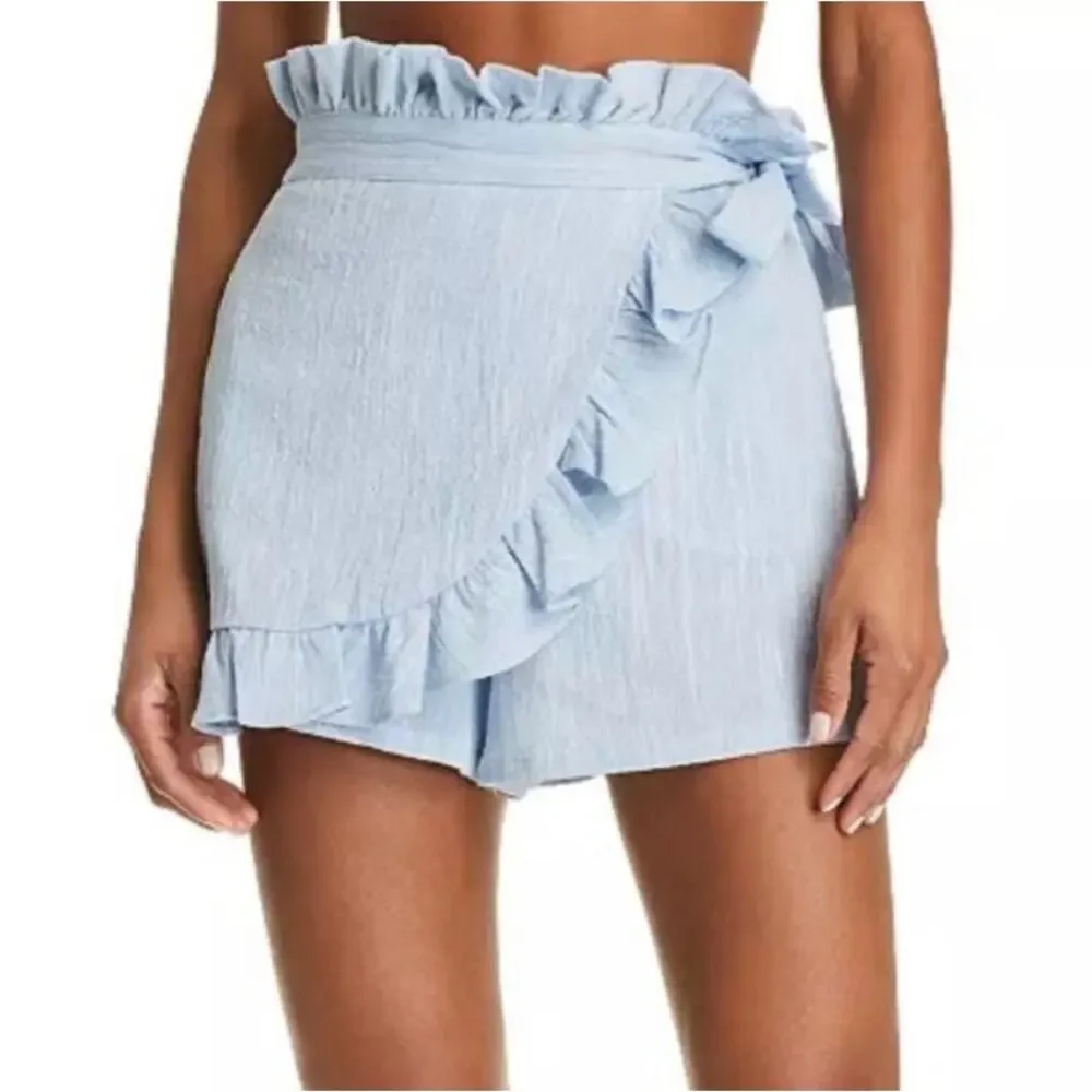 Misa Los Angeles Ania Skort Ruffle Shorts Medium Sky Blue 100% Cotton Preppy