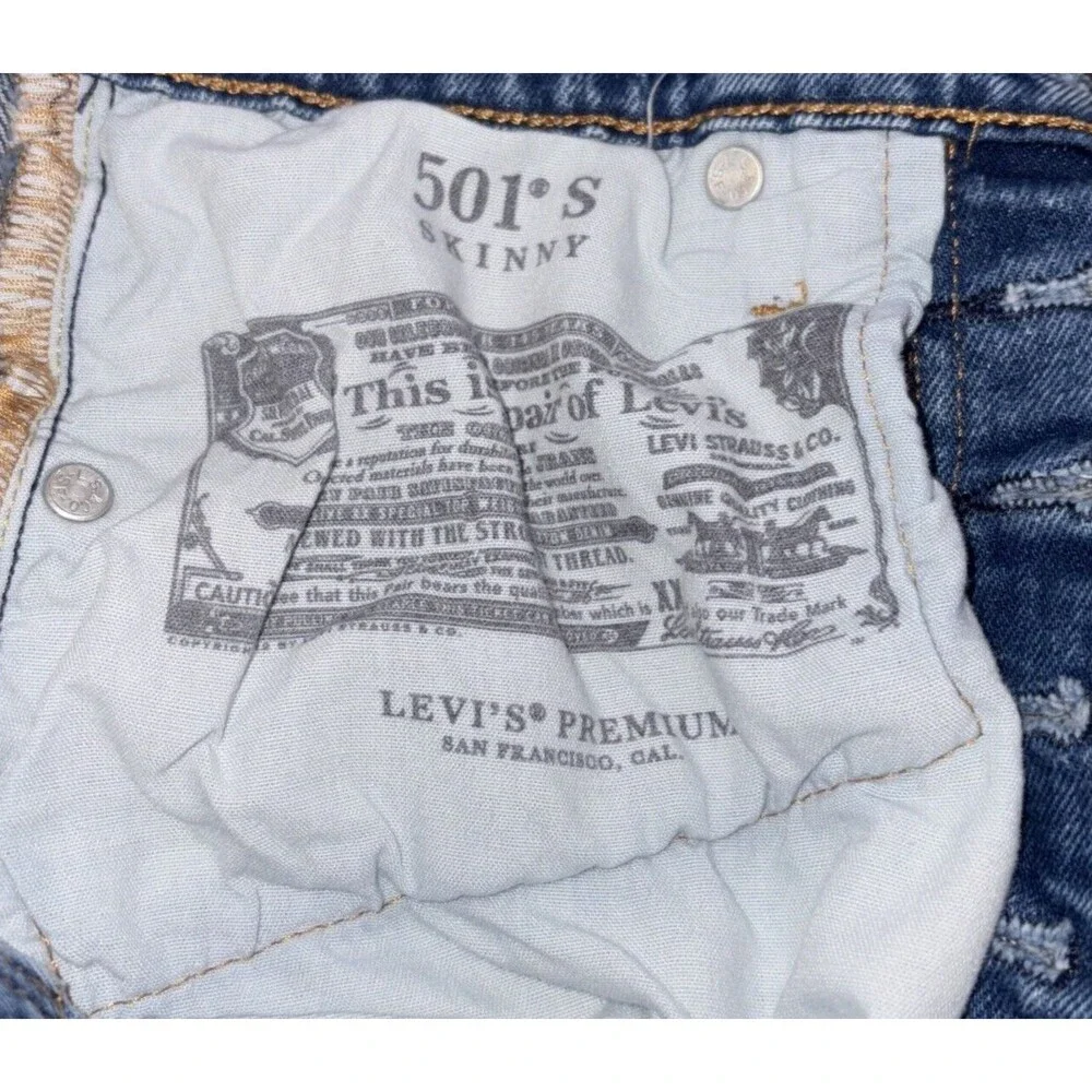 Levis 501 S Skinny XX Premium Big E Jeans Button Fly Women 25x28 Blue Frayed