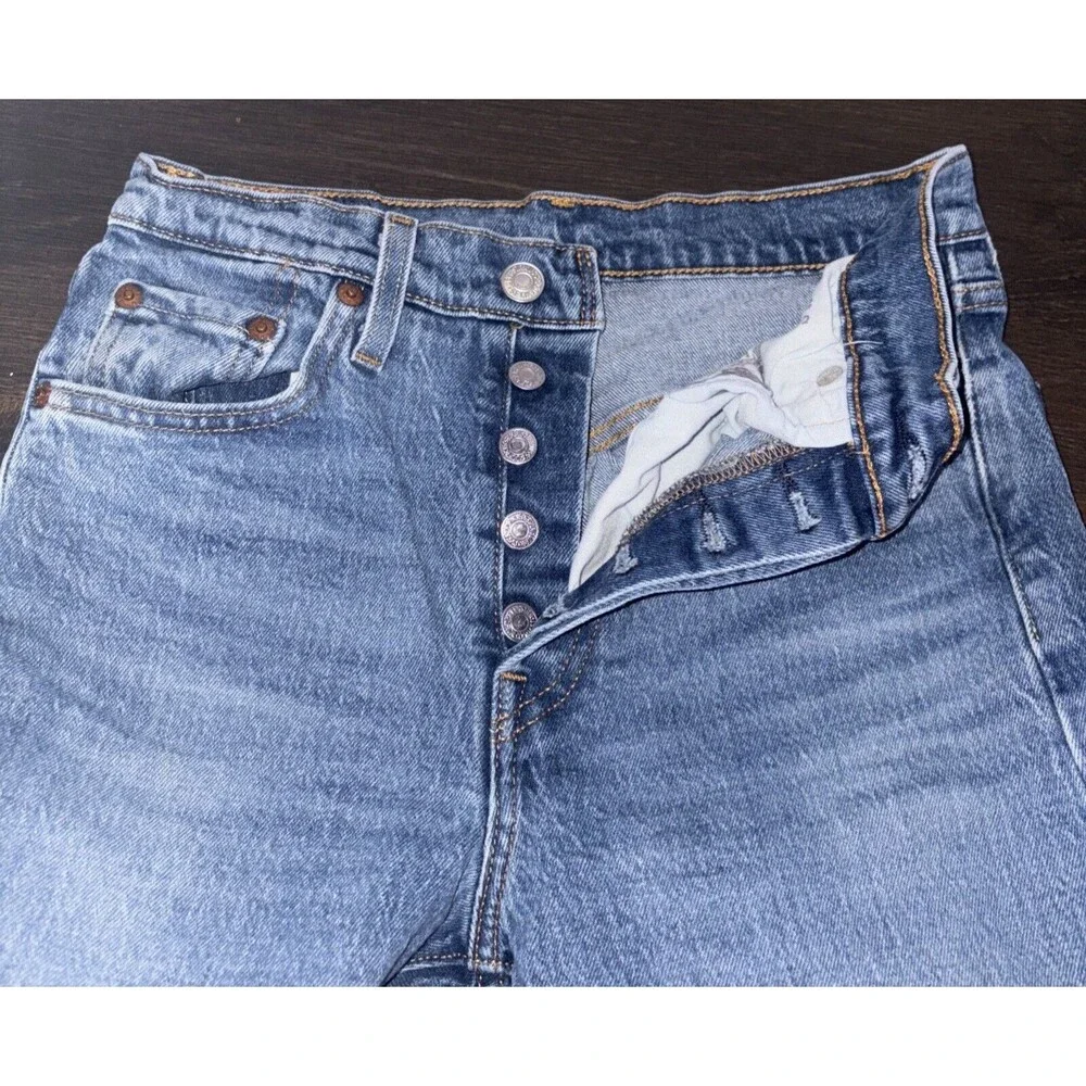 Levis 501 S Skinny XX Premium Big E Jeans Button Fly Women 25x28 Blue Frayed