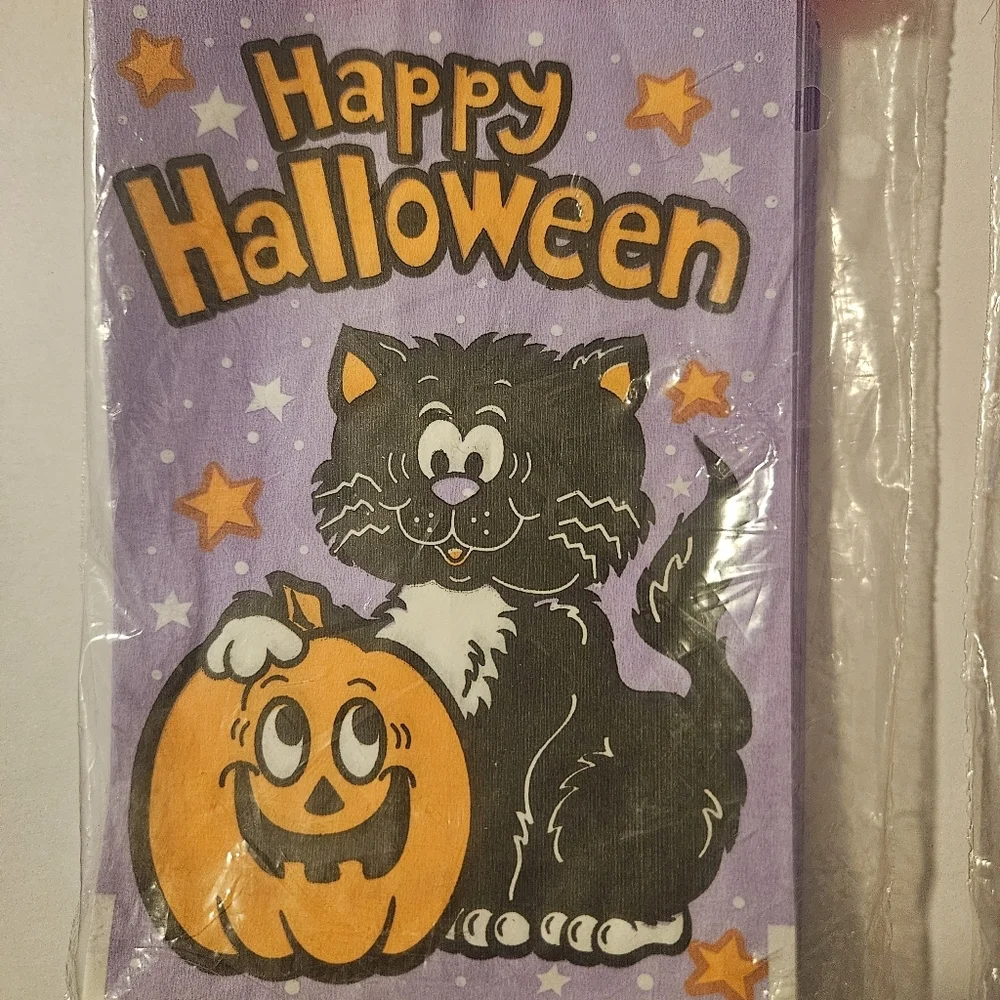 Vintage Halloween 1995 Trick Or Treat Goodie Bags Lot 2 Sets Of 40 Cat Pumpkin