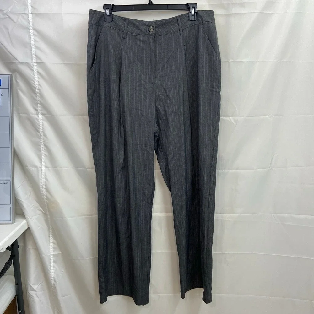 Wild Fable women's‎ pinstripe pleated wide leg relaxed trousers pants stretch 17