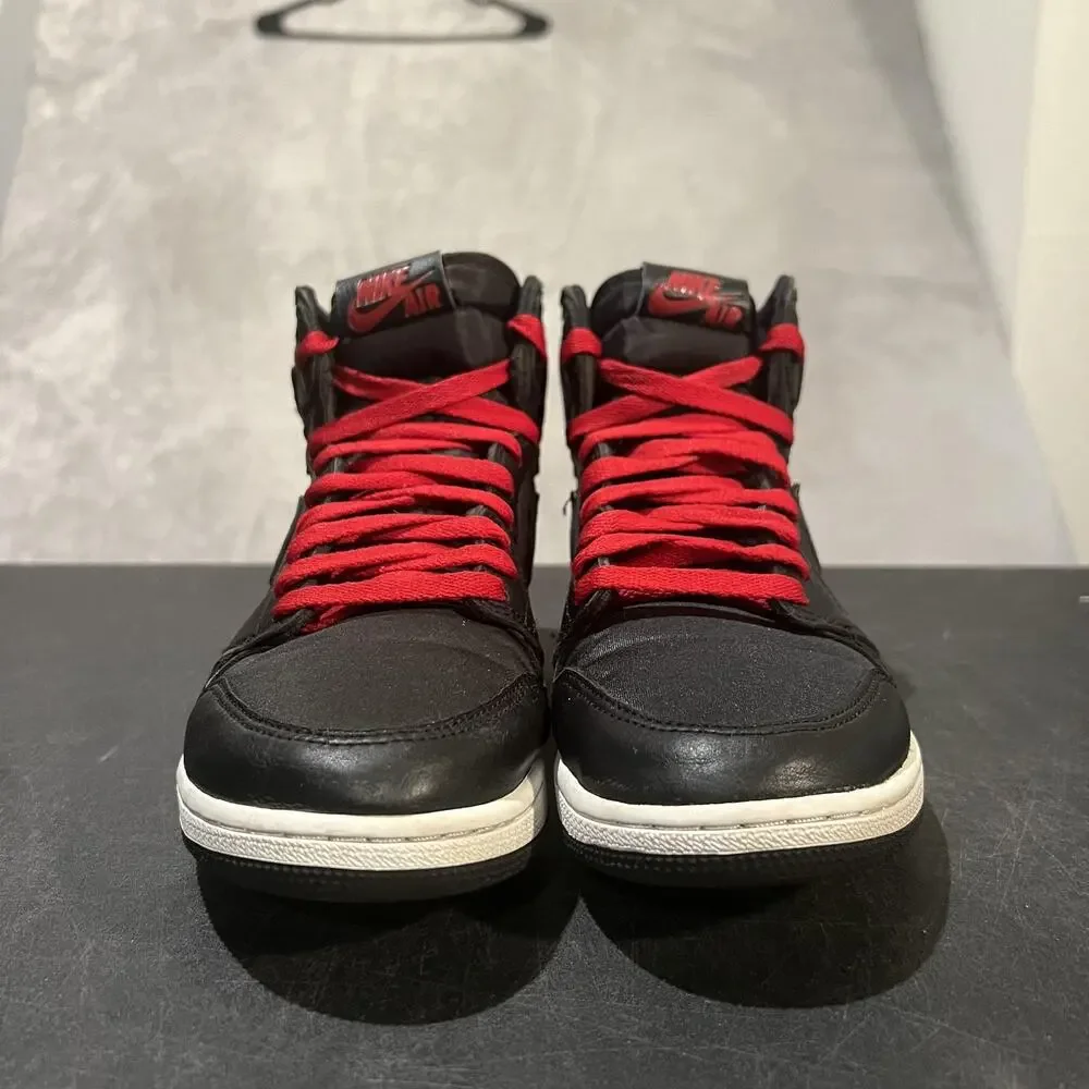 Nike Air Jordan 1 Mid Shoes Youth 6Y Black Satin Gym Red GS Sneakers