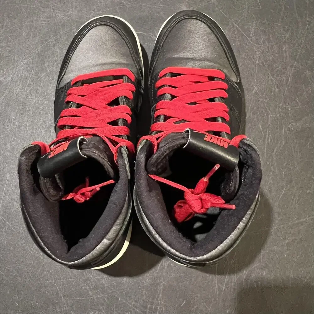 Nike Air Jordan 1 Mid Shoes Youth 6Y Black Satin Gym Red GS Sneakers