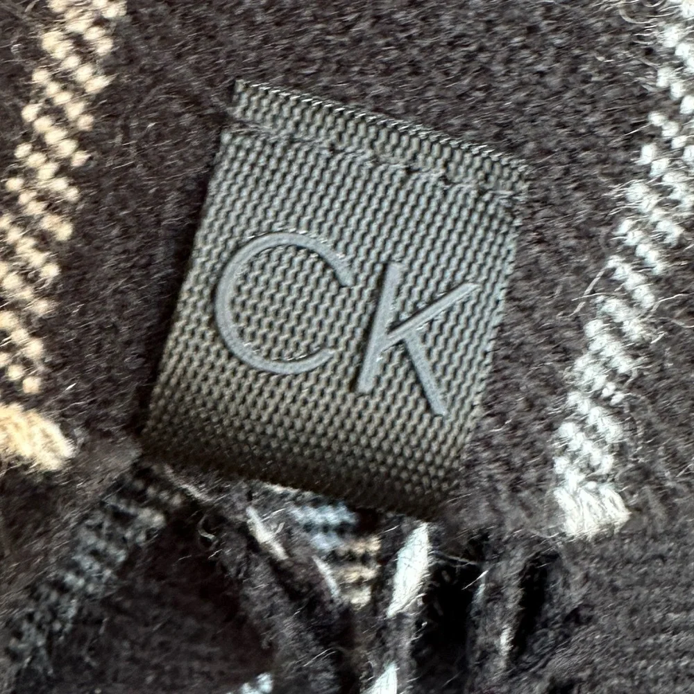 Calvin Klein Black and Cream Plaid Scarf