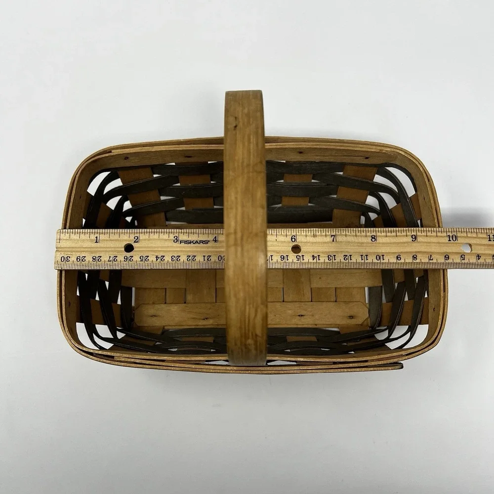 Longaberger Gray Brown Weave Basket 1987 Stationary Handle Gathering Cottage