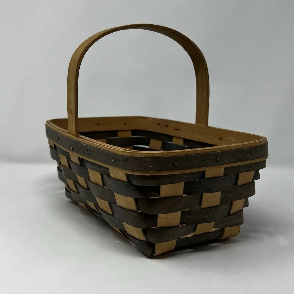 Longaberger Gray Brown Weave Basket 1987 Stationary Handle Gathering Cottage