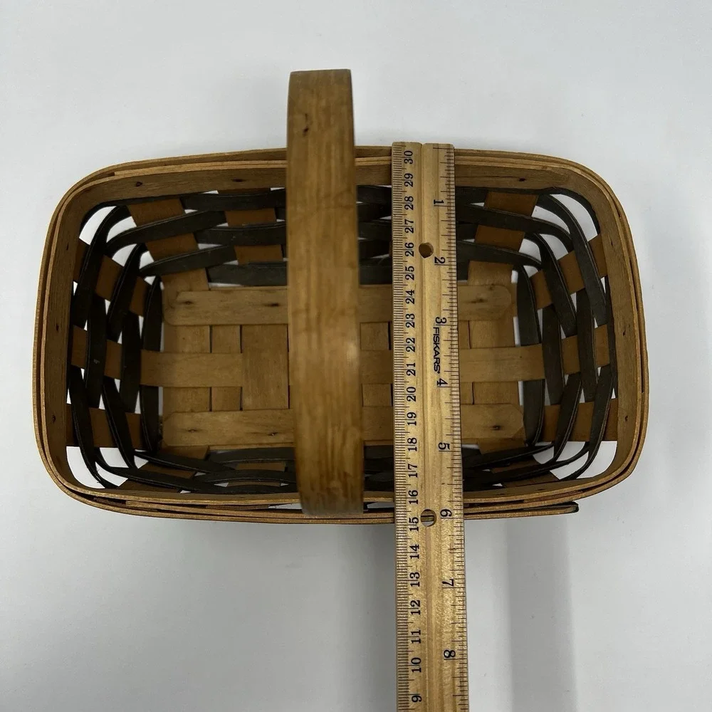 Longaberger Gray Brown Weave Basket 1987 Stationary Handle Gathering Cottage
