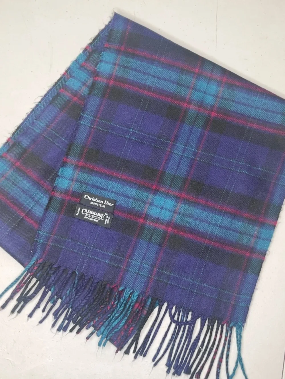 Christian Dior Vintage Dark Plaid Academia Preppy Scarf