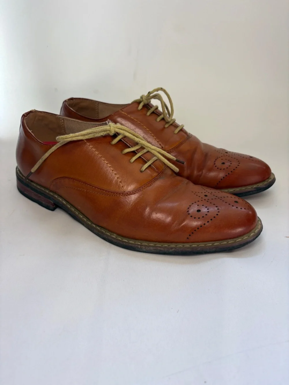 Bruno Marc Men's Brown Leather Wingtip Derbys with Perforated Toe Size 8