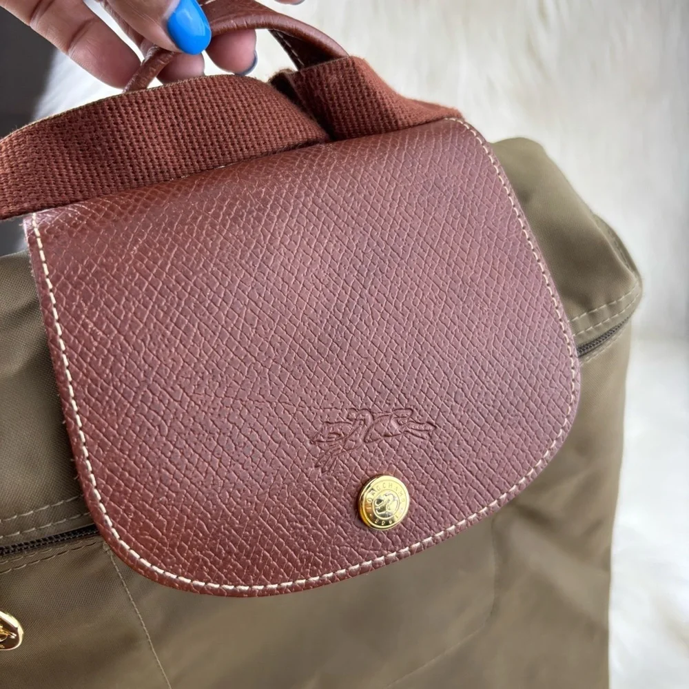 Longchamp Le Pliage Nylon Foldable Backpack with Leather Accents