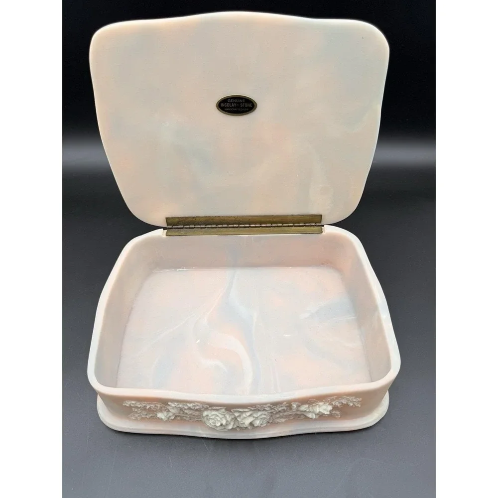 Vintage INCOLAY Pink Stone Flower Bouquet Jewelry Trinket Box