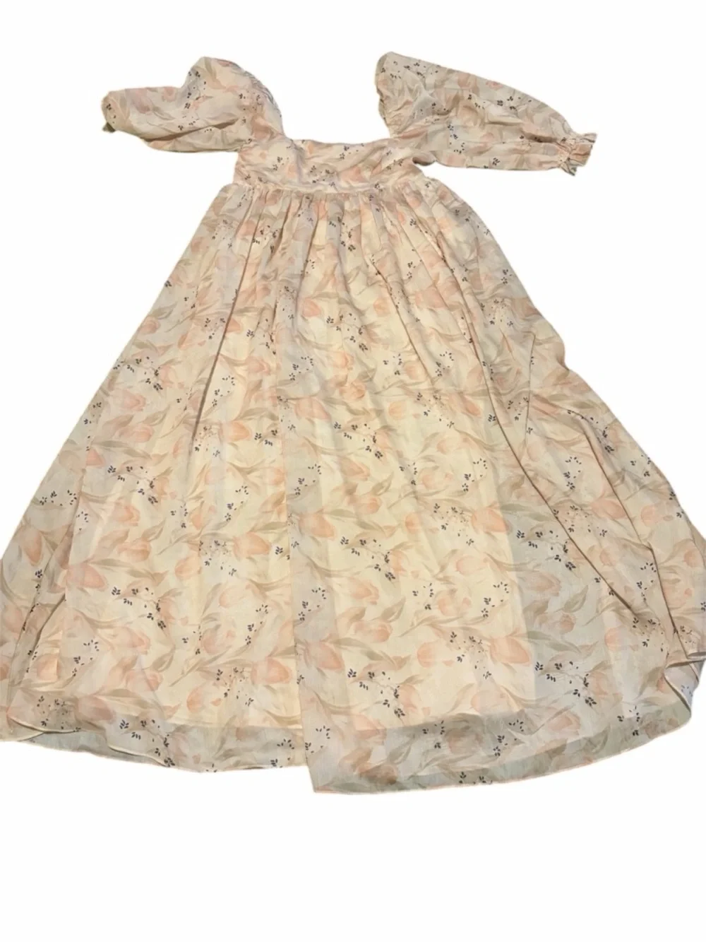 Storia Cream Floral Maxi Dress with Subtle Blush Accents