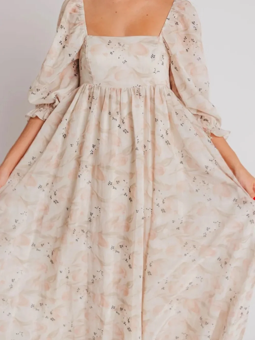 Storia Cream Floral Maxi Dress with Subtle Blush Accents
