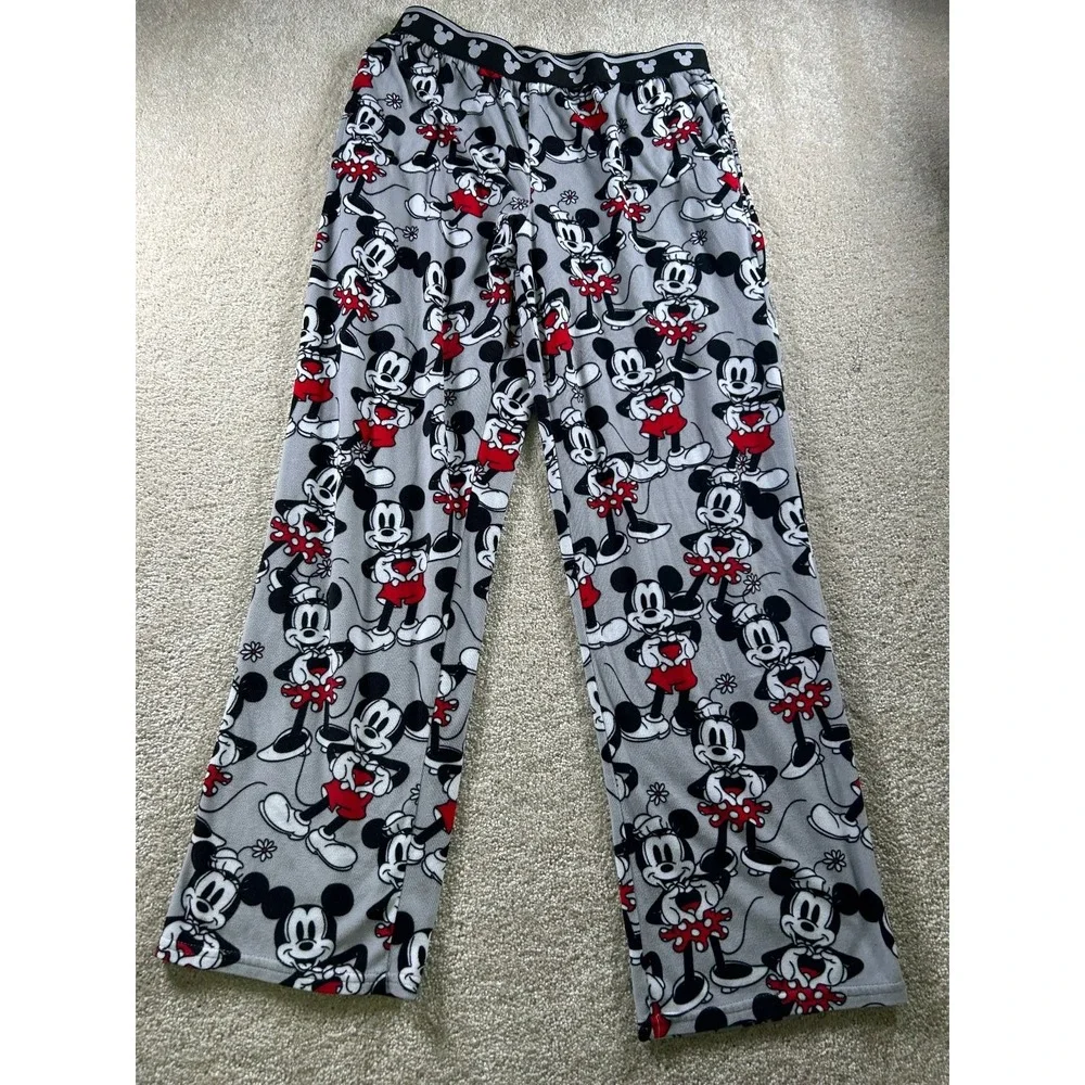 Disney Mickey‎ Mouse Women's Sleepwear Pants Medium Gray Red Polyester
